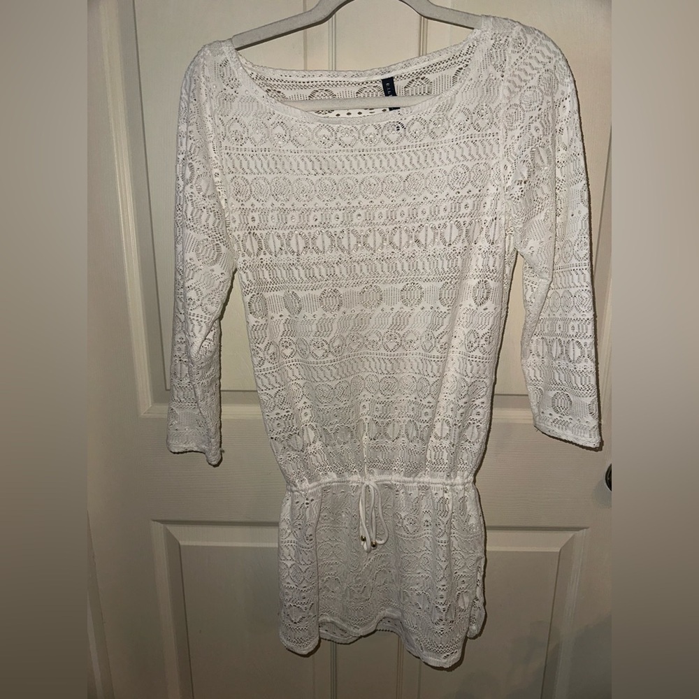 Ralph Lauren White crochet drawstring waist swim Cover up dress beach vacation